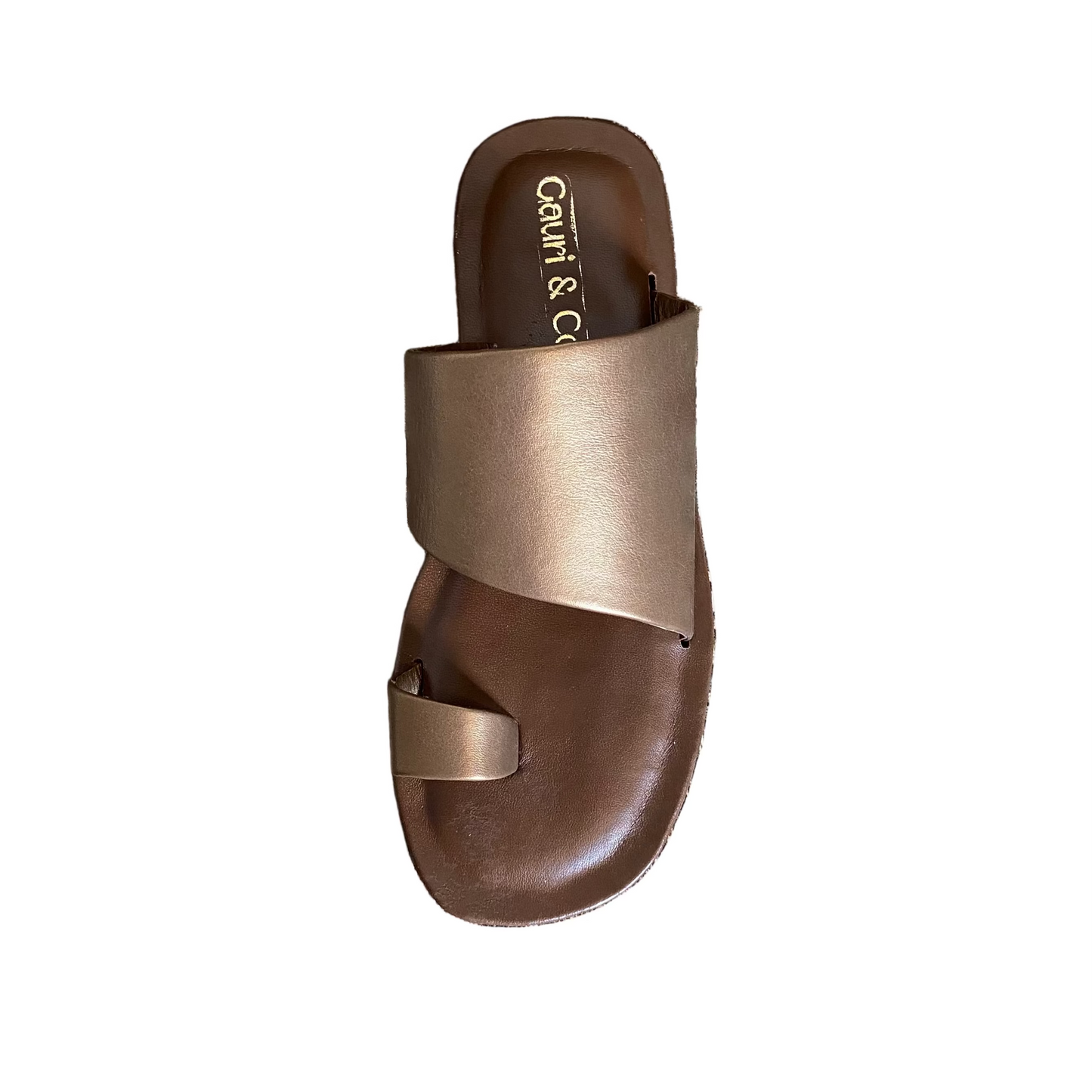 'Oro' Antique Gold & Brown Leather Handcrafted Toe-Ring Sandals