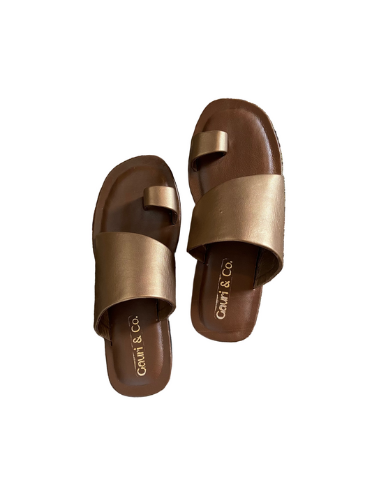 'Oro' Antique Gold & Brown Leather Handcrafted Toe-Ring Sandals